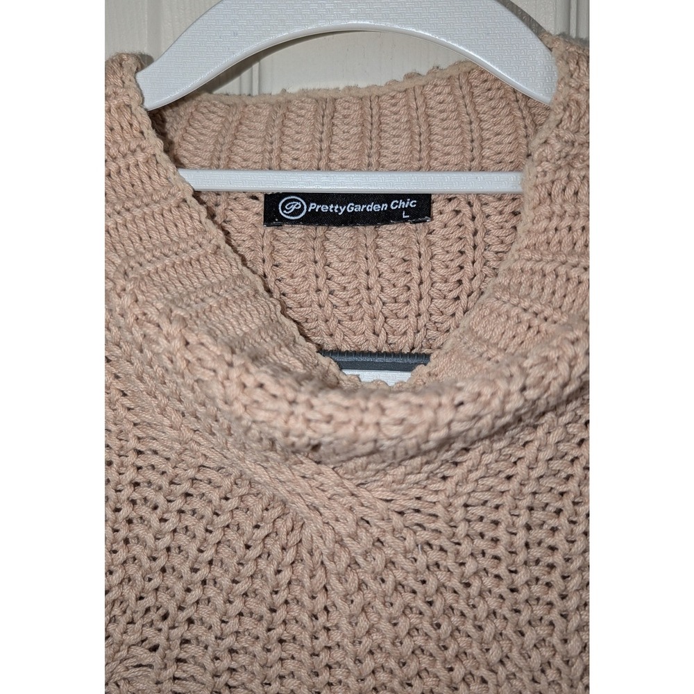 Cable Knit Mock Neck Sweater Tan Beige - Picture 2 of 4